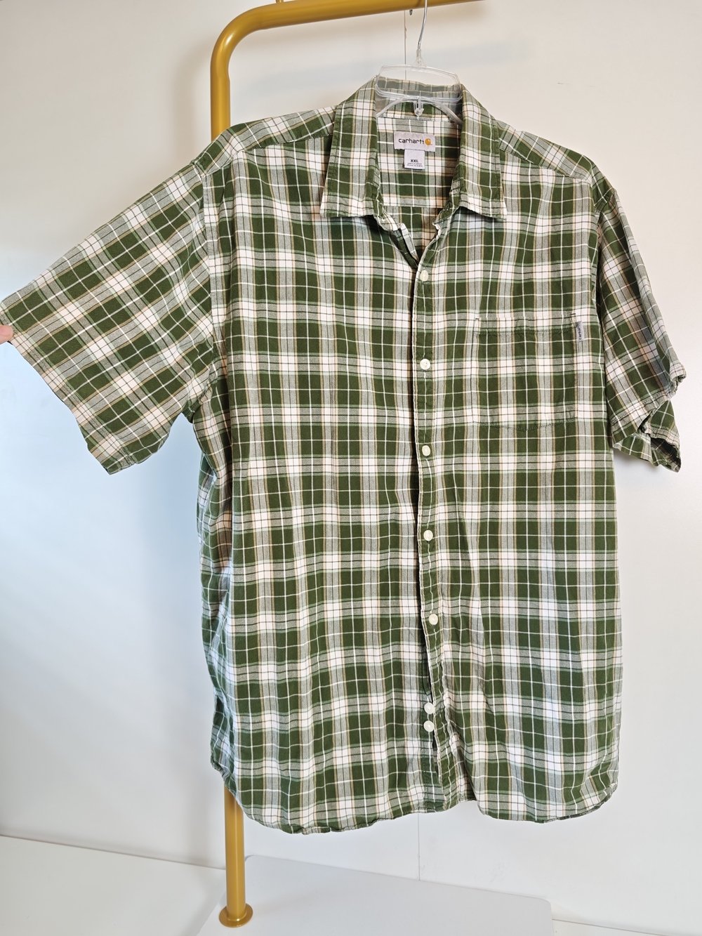 Carhartt Academia Men’s Green Plaid Short-Sleeve Button-Up Shirt XXL